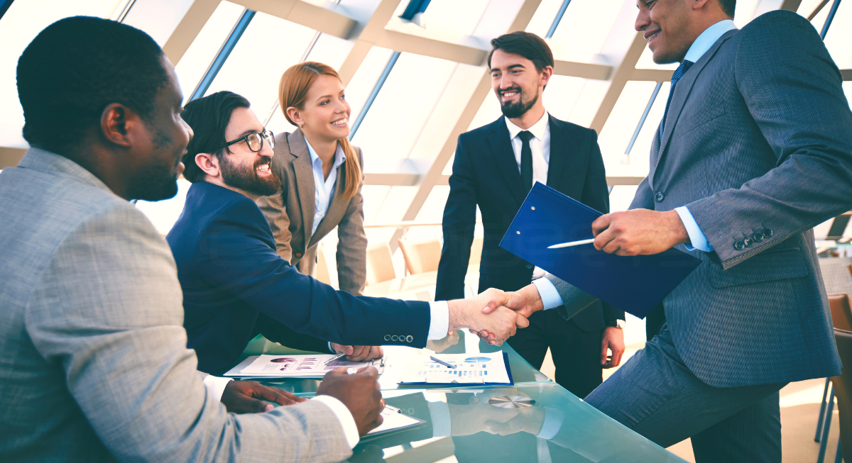 Business consulting partner meeting in Germany discussing market entry strategy